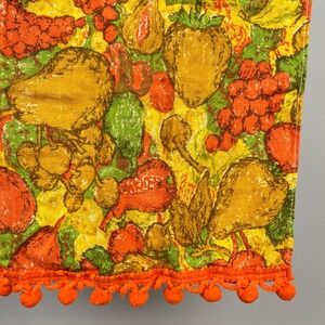 Vintage Fallani & Cohn Linen Tea Towel Fruit Print Orange Green Gold Pompom Trim